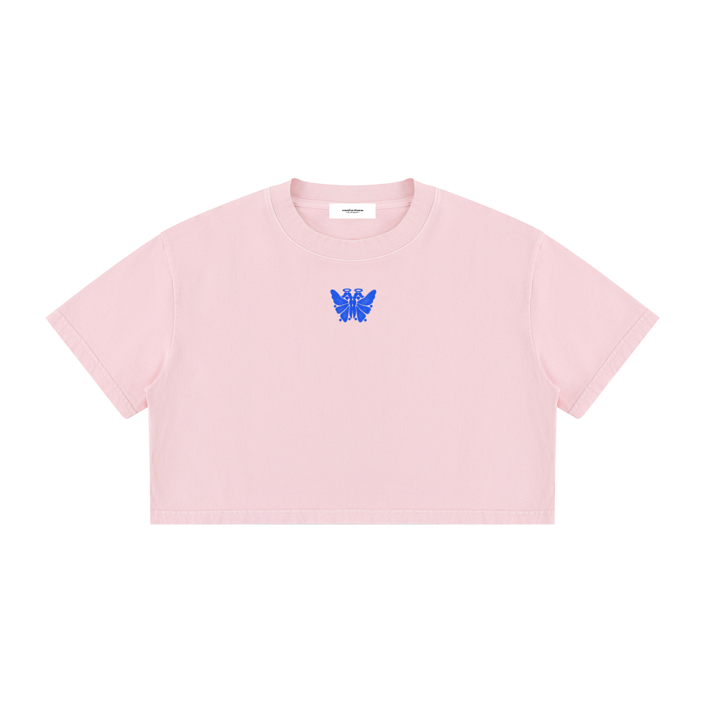 Butterfly Mineral Wash Crop Tee Pink front