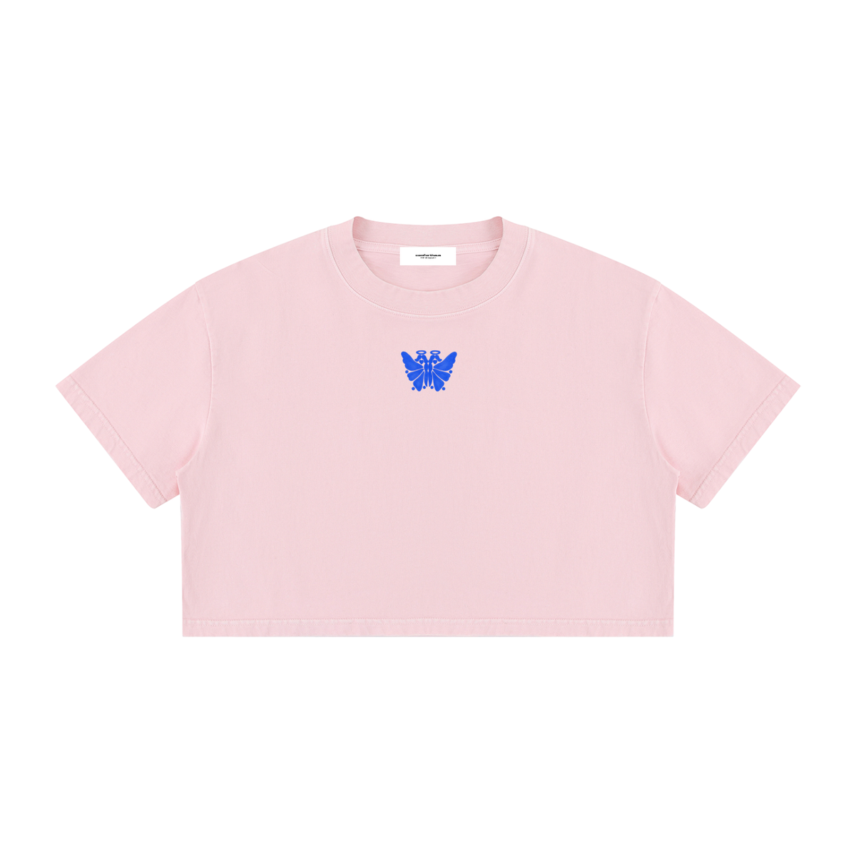 Butterfly Mineral Wash Crop Tee Pink front
