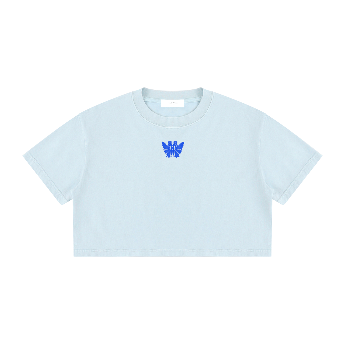 Butterfly Mineral Wash Crop Tee Light Blue front