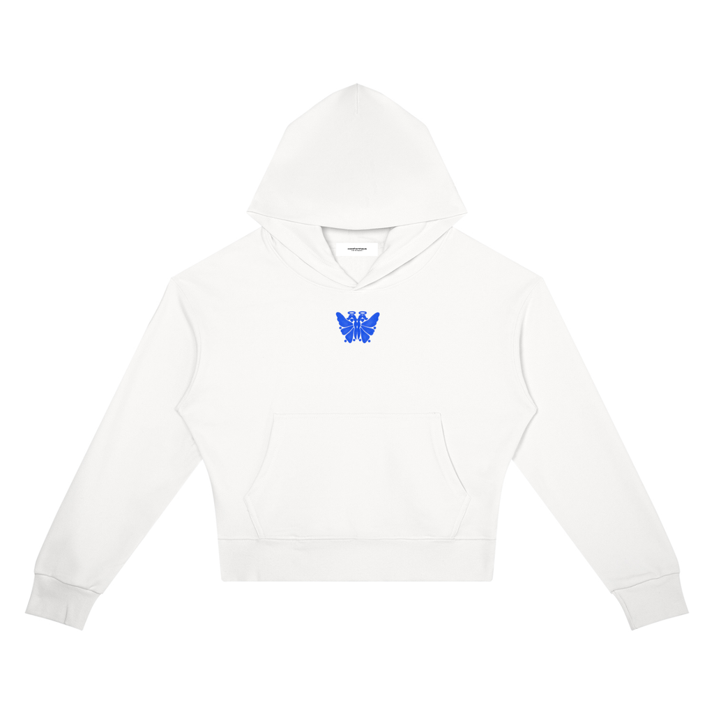Butterfly Crop Drop Shoulder Hoodie White front