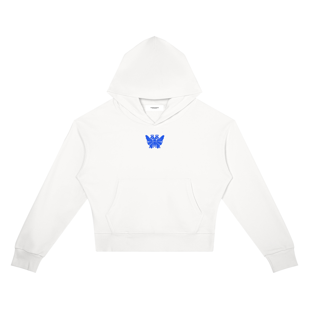 Butterfly Crop Drop Shoulder Hoodie White front