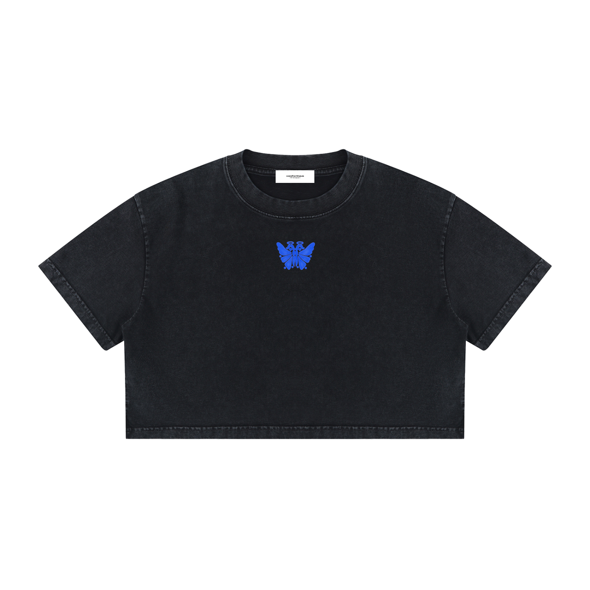 Butterfly Mineral Wash Crop Tee Black front