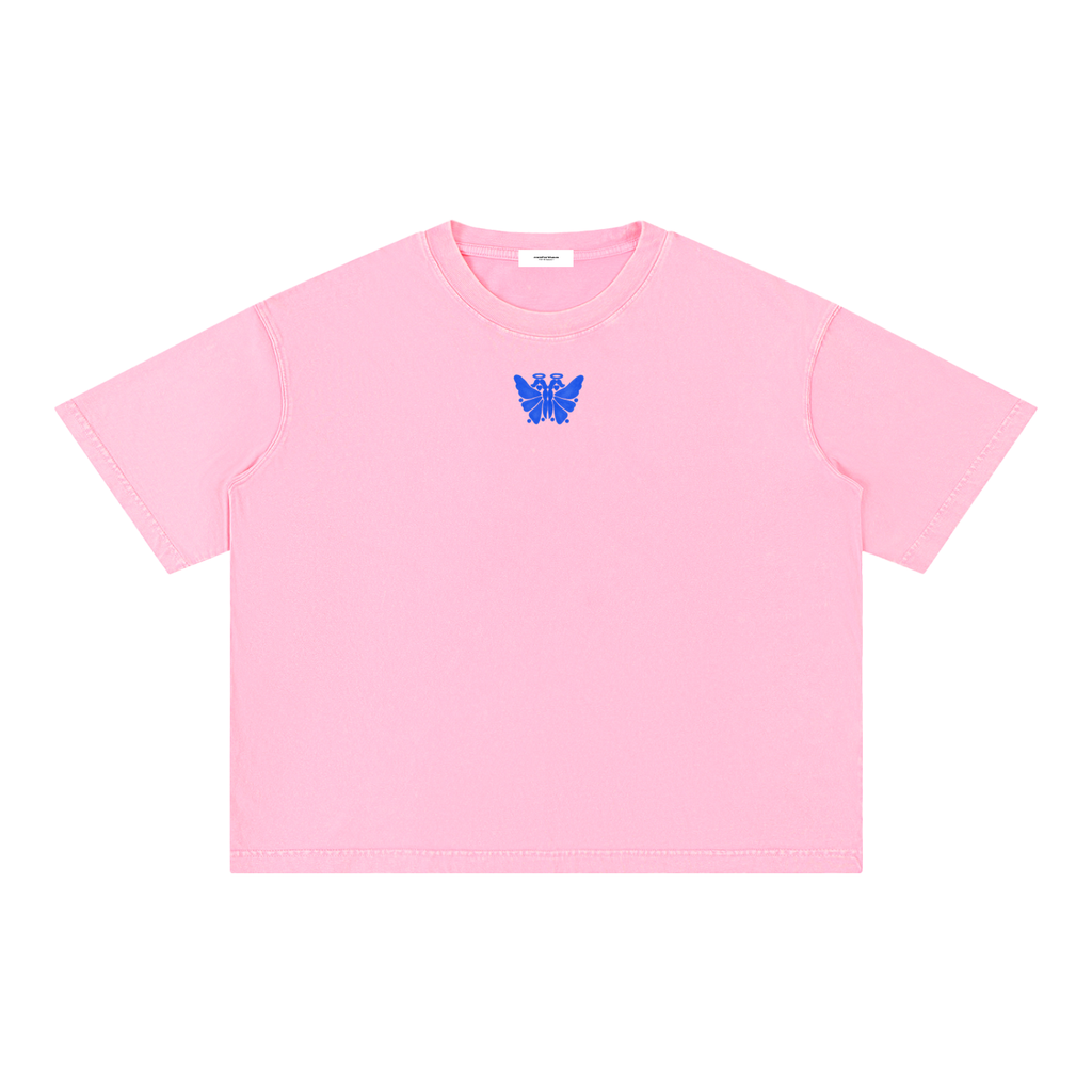 Butterfly Mineral Wash Boxy Tee Pink front