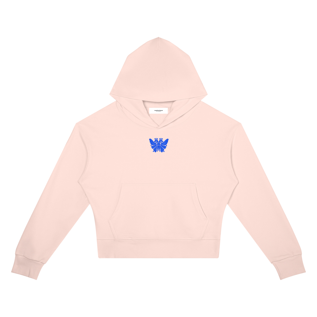 Butterfly Crop Drop Shoulder Hoodie Light Pink front