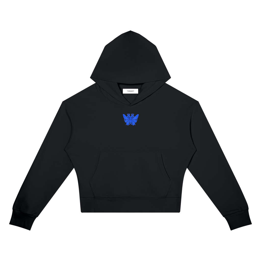 Butterfly Crop Drop Shoulder Hoodie Black front