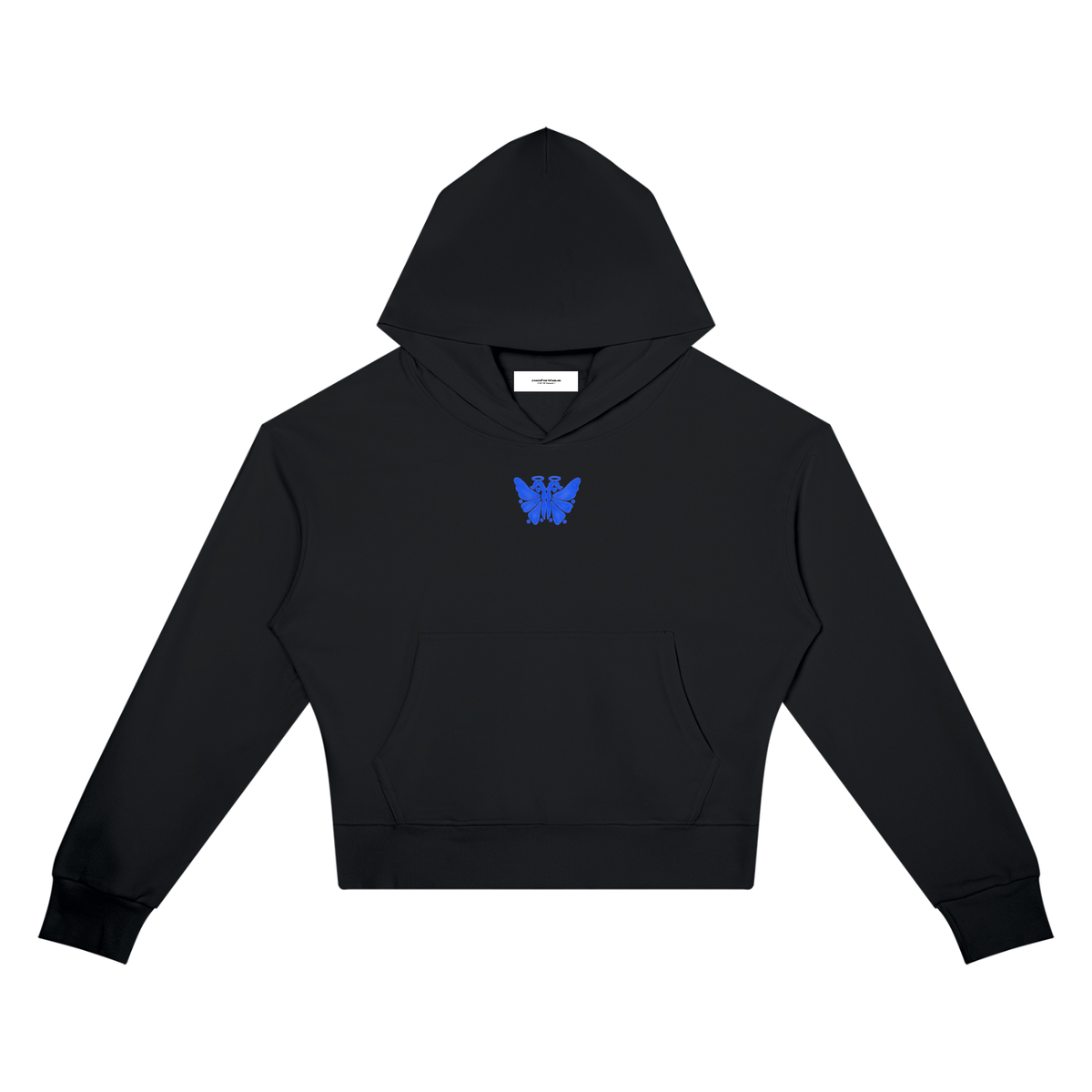 Butterfly Crop Drop Shoulder Hoodie Black front