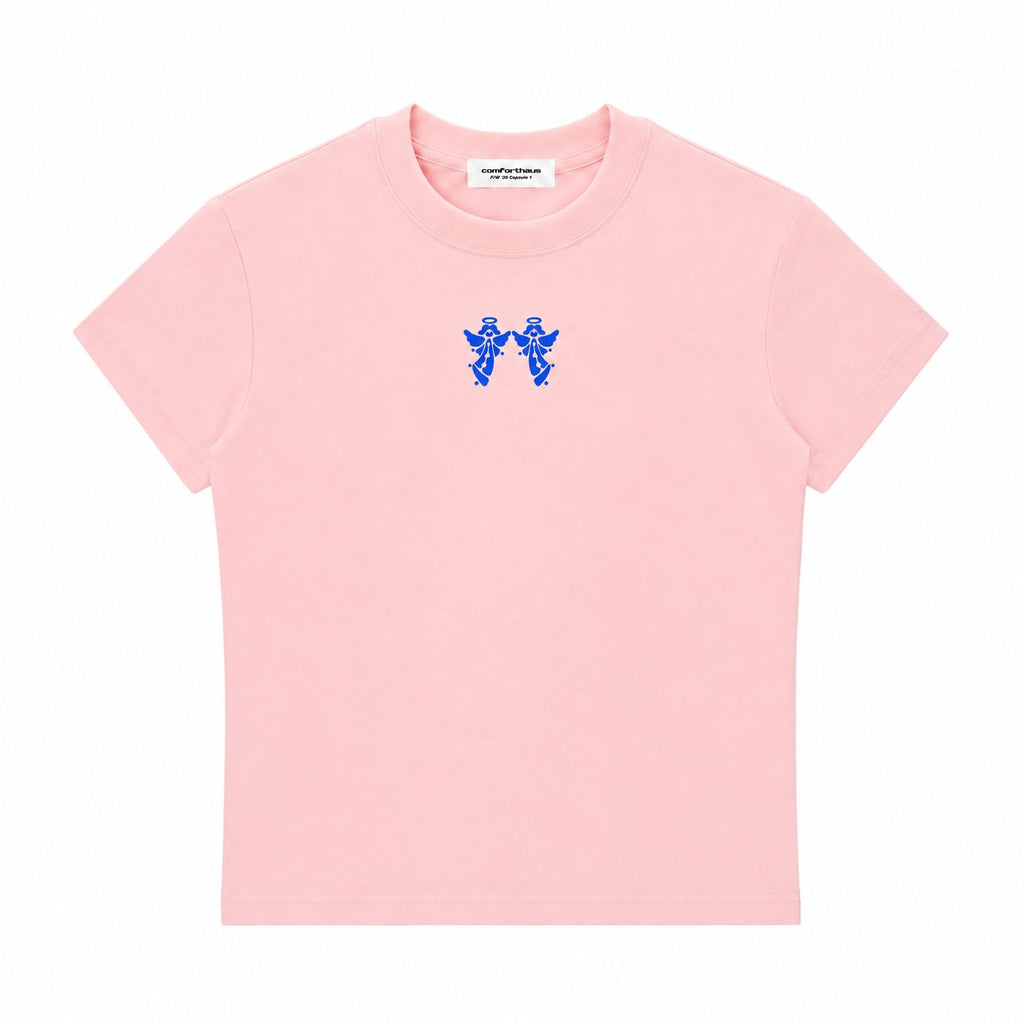 Twin Angels Baby Tee Pink front