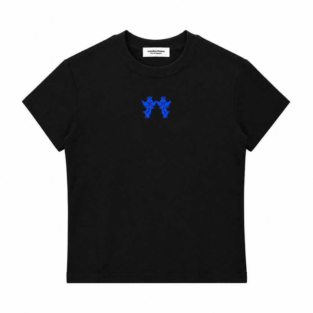 Twin Angels Baby Tee Black front