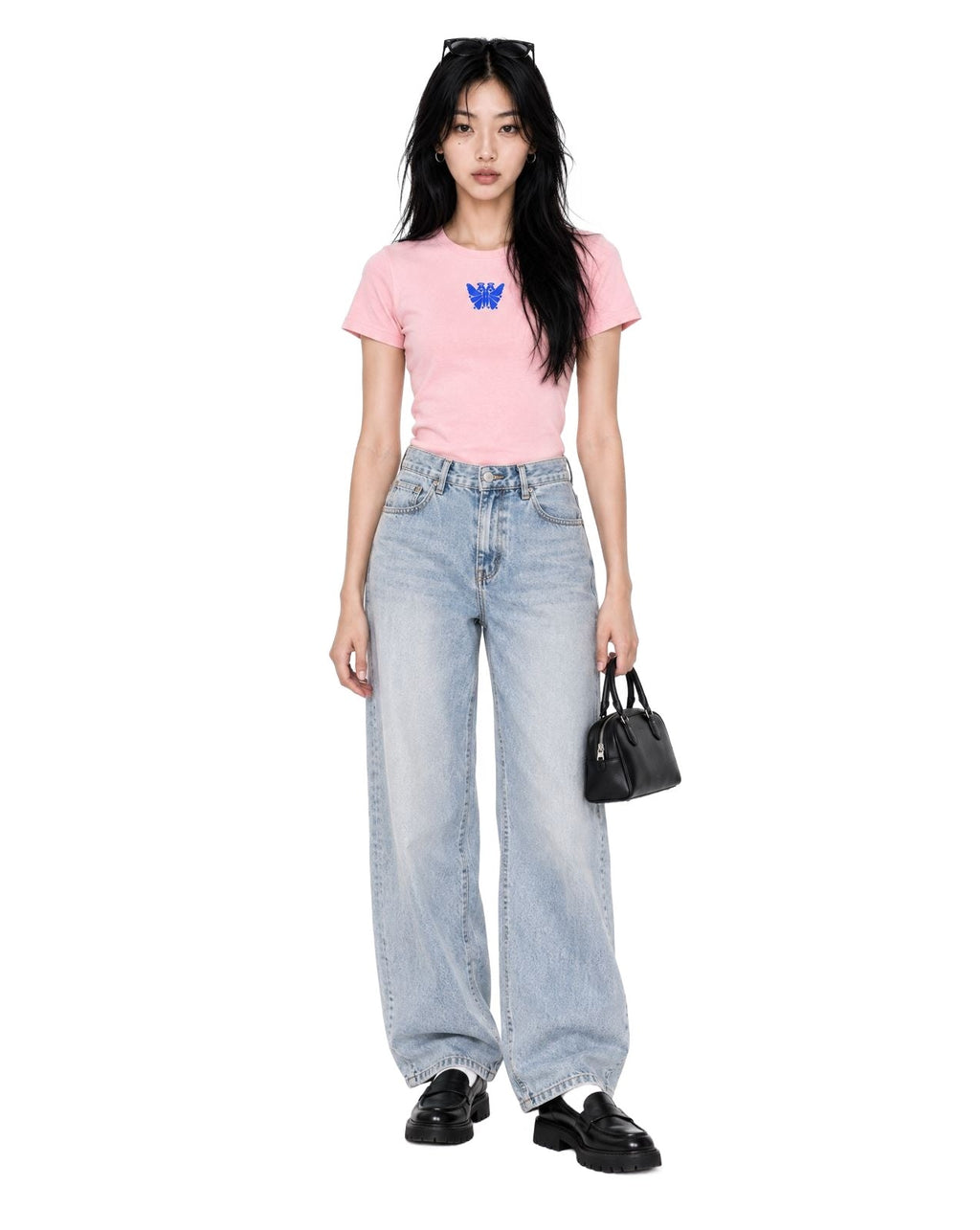 Butterfly Baby Tee Pink model front