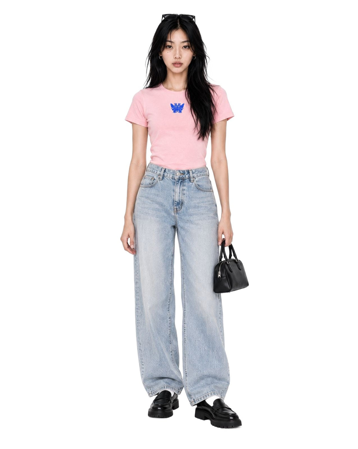 Butterfly Baby Tee Pink model front
