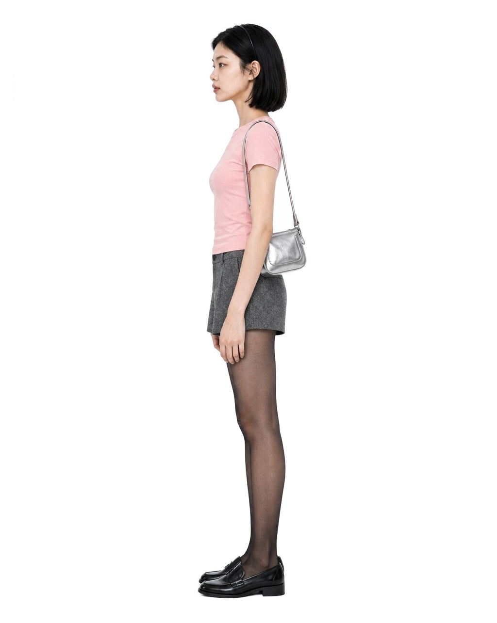 Twin Angels Baby Tee Pink model side