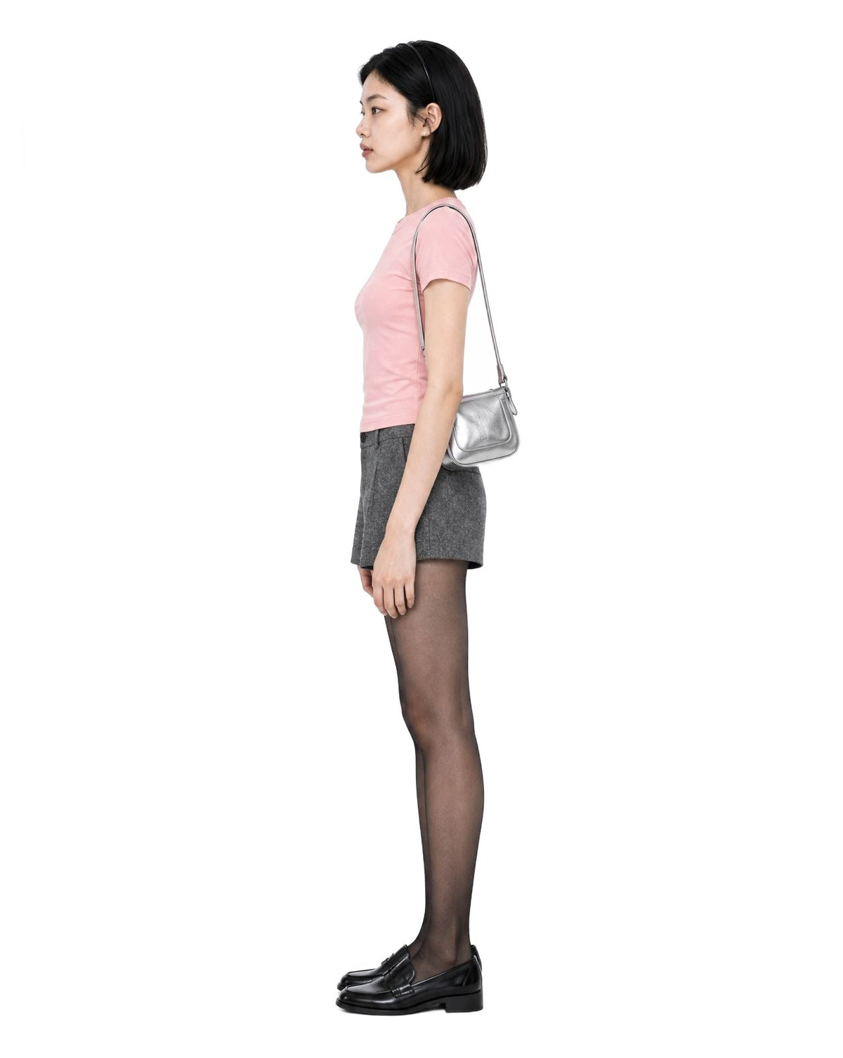 Twin Angels Baby Tee Pink model side