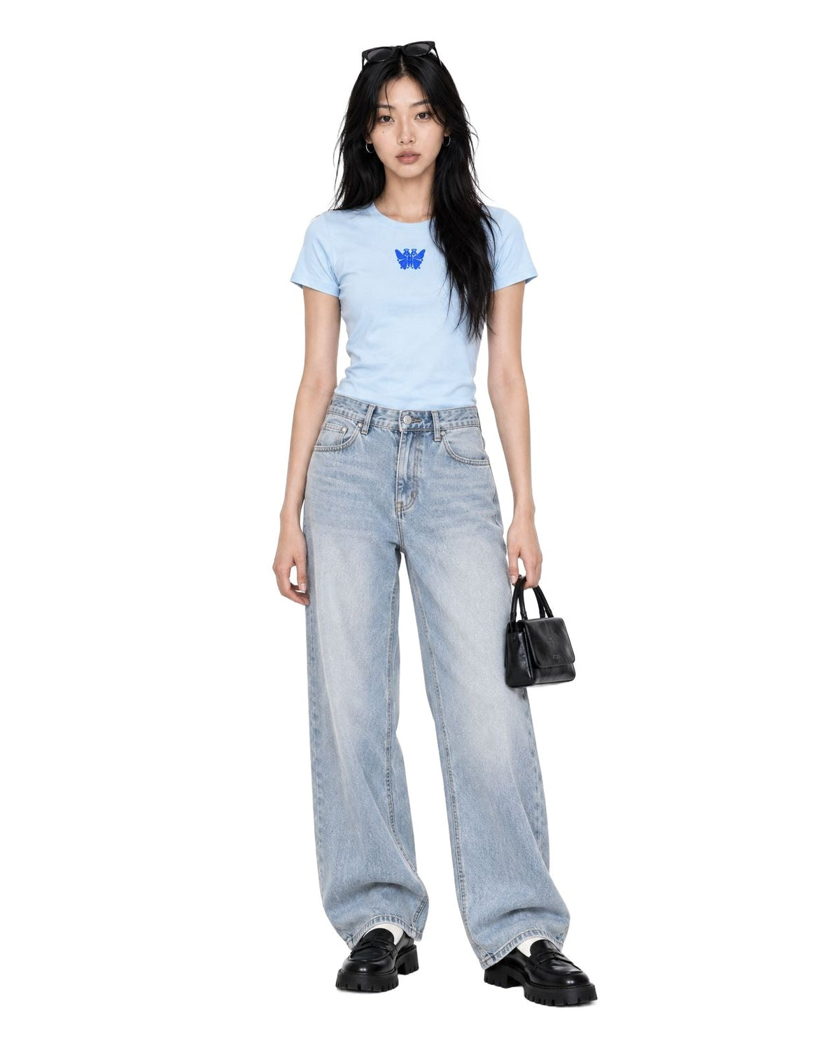 Butterfly Baby Tee Blue model front