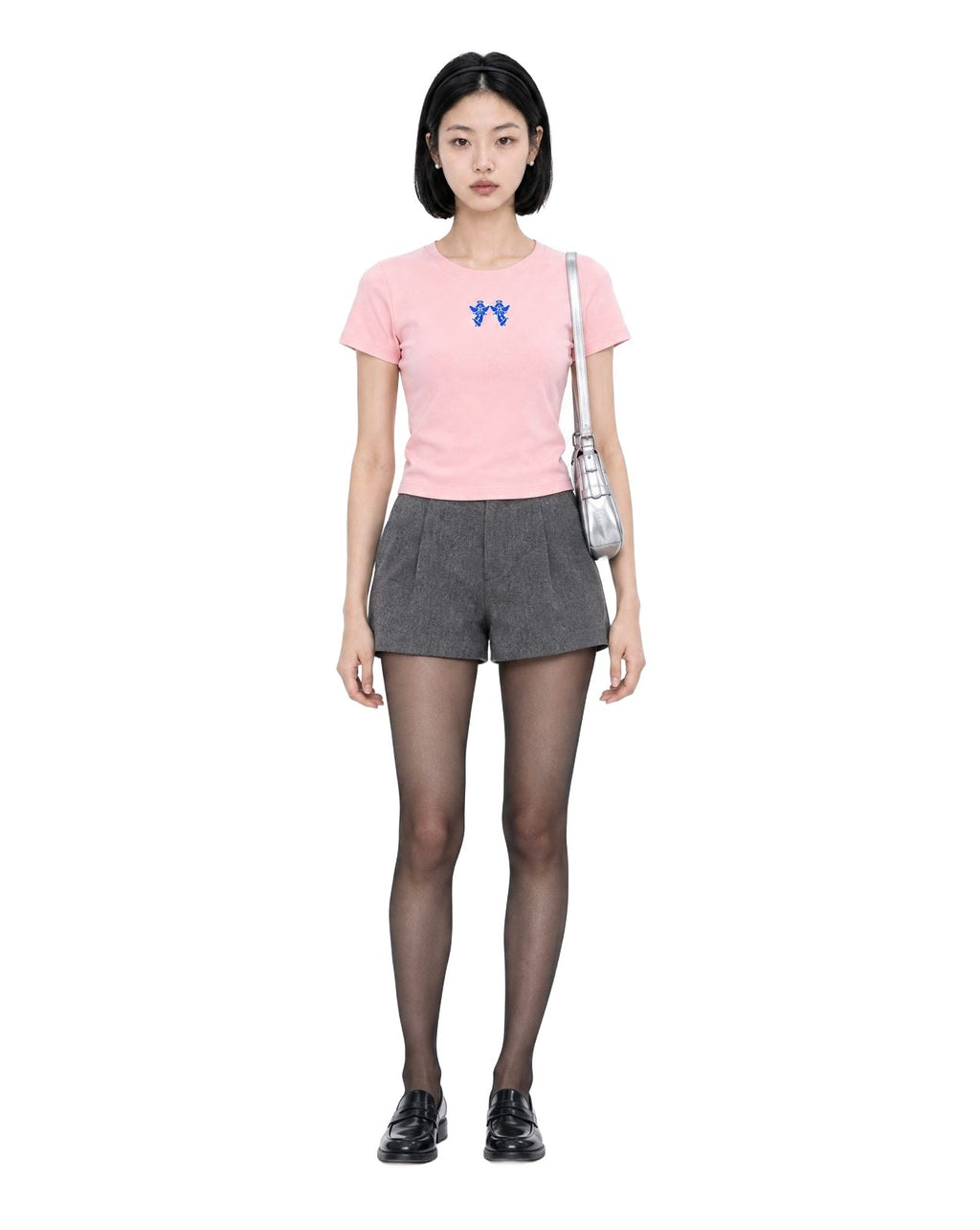 Twin Angels Baby Tee Pink model front