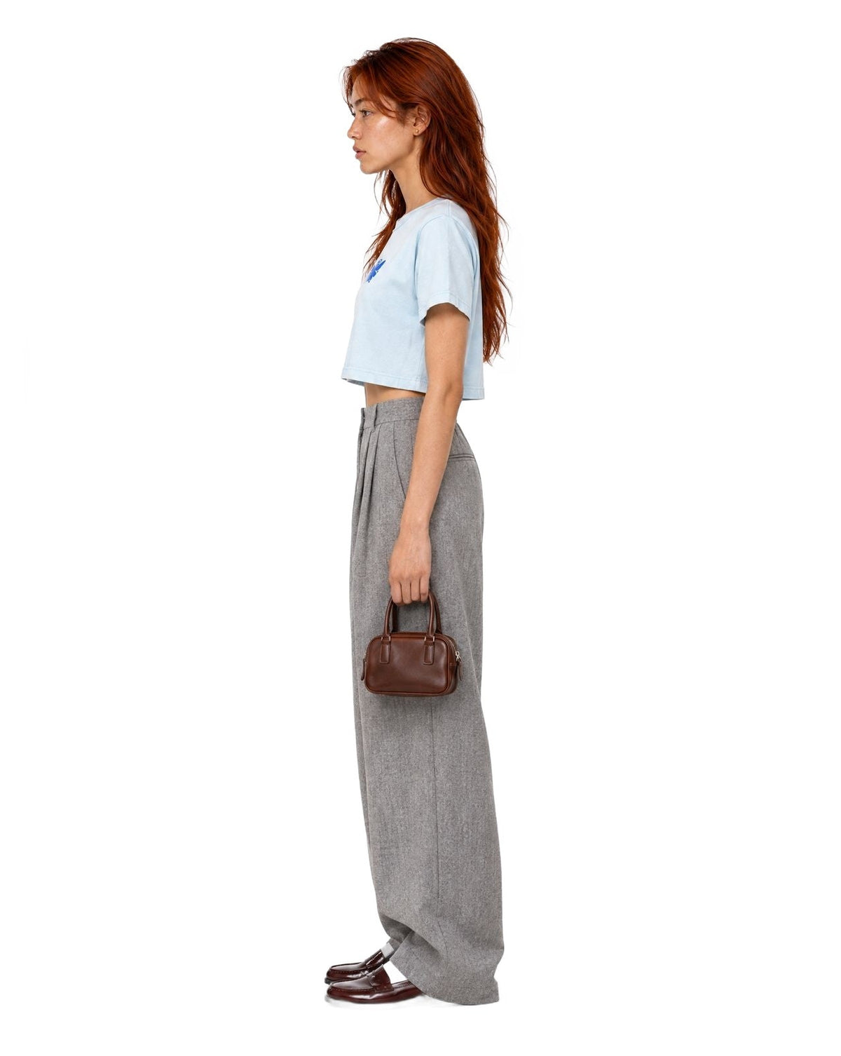 Butterfly Mineral Wash Crop Tee Light Blue model side